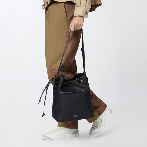 Pinko - Borsa Secchiello Classic Nero Antique Gold 104305A29Q | Italystation.com Shop Now at italystation.com