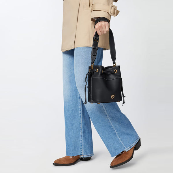 Pinko - Borsa Secchiello piccolo Nero Antique Gold 104303A29Q | Italystation.com Shop Now at italystation.com