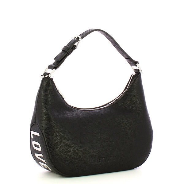 Love Moschino - Hobo Bag Giant Logo Nero Nikel JC4018P | Italystation.com Shop Now at italystation.com