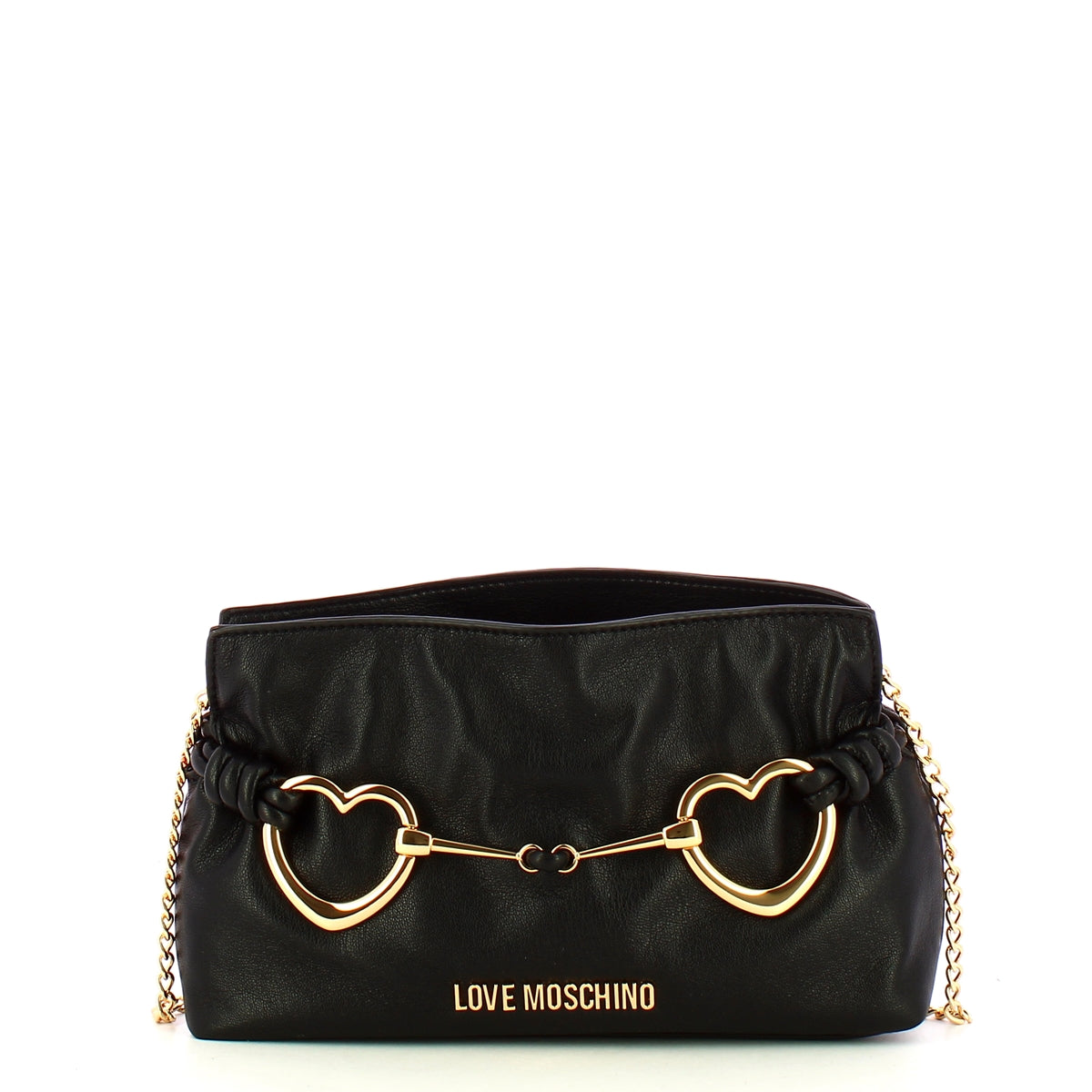 Love Moschino - Clutch Laminata Hearts Nero JC4034PP1M | Italystation.com Shop Now at italystation.com