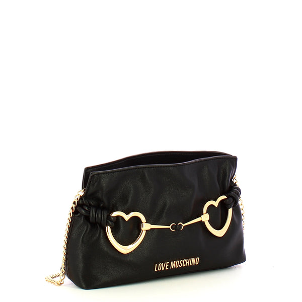 Love Moschino - Clutch Laminata Hearts Nero JC4034PP1M | Italystation.com Shop Now at italystation.com