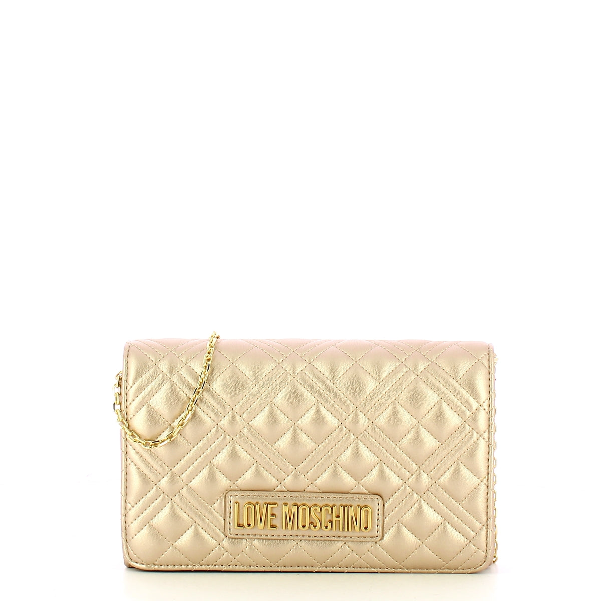 Love Moschino - Clutch Shiny Quilted Metallic Gold JC4 | Italystation.com Shop Now at italystation.com