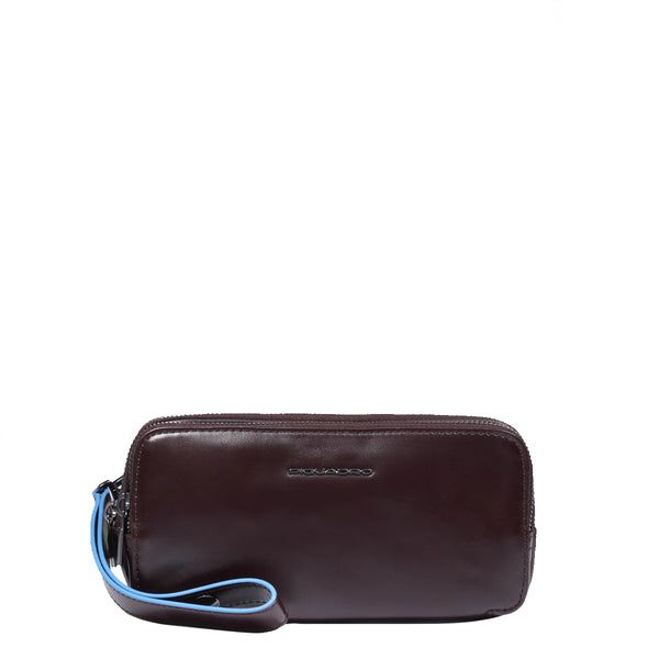 Piquadro - Case with 3 zippers Blue Square Mogano - AC2141B2R - MOGANO