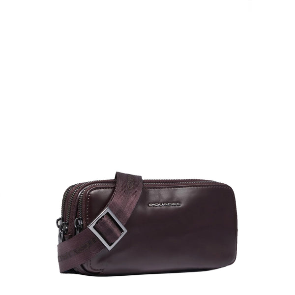Piquadro - Case with 3 zippers Blue Square Mogano - AC2141B2R - MOGANO