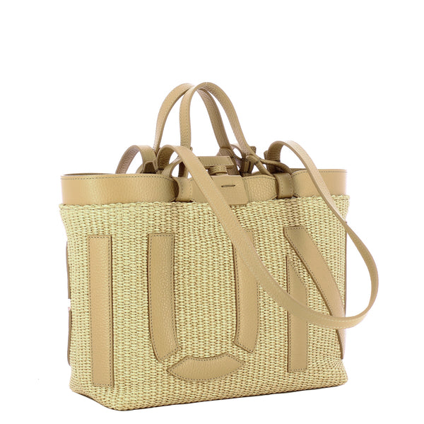 Iuntoo - Shopping Sibilla Piccola Logo Raffia Naturale+Cammello | Italystation.com Shop Now at italystation.com