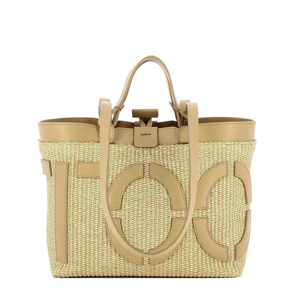 Iuntoo - Shopping Sibilla Piccola Logo Raffia Naturale+Cammello | Italystation.com Shop Now at italystation.com