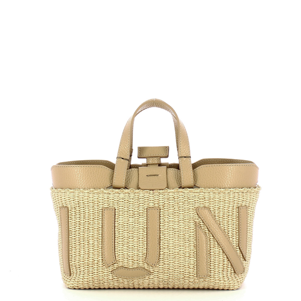 Iuntoo - Sibilla Mini Logo Raffia Naturale+Cammello Shopping Bag - 181204 - NATURALE+CAMMELLO/C81