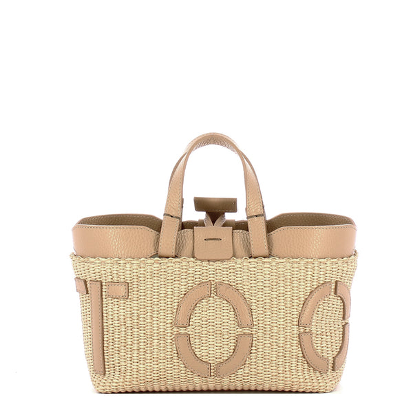 Iuntoo - Sibilla Mini Logo Raffia Naturale+Cammello Shopping Bag - 181204 - NATURALE+CAMMELLO/C81