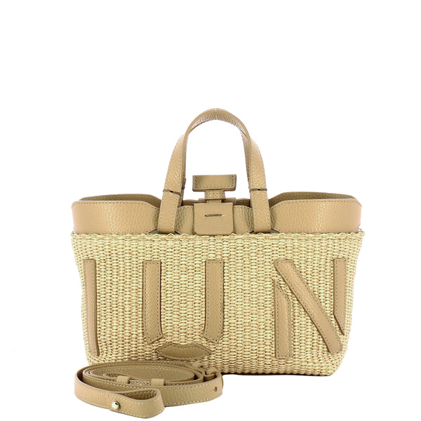 Iuntoo - Sibilla Mini Logo Raffia Naturale+Cammello Shopping Bag - 181204 - NATURALE+CAMMELLO/C81