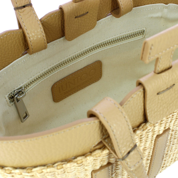 Iuntoo - Sibilla Mini Logo Raffia Naturale+Cammello Shopping Bag - 181204 - NATURALE+CAMMELLO/C81