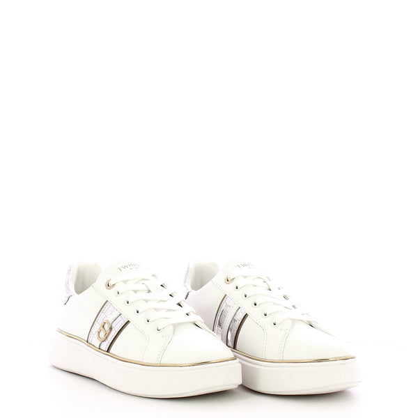 Twinset - Oval T Bic. Ottico Argento leather Sneakers - 251TCP01A - BIC.OTTICO/ARGENTO