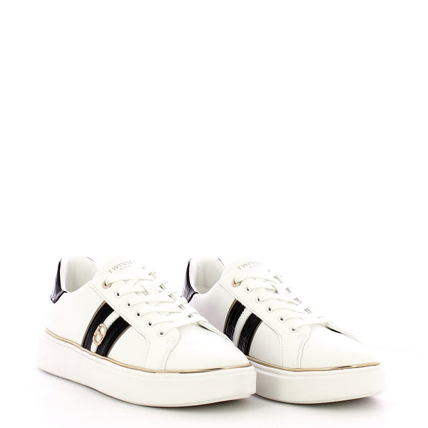 Twinset - Oval T Bic. Ottico Nero leather Sneakers - 251TCP01A - BIC.OTTICO/NERO