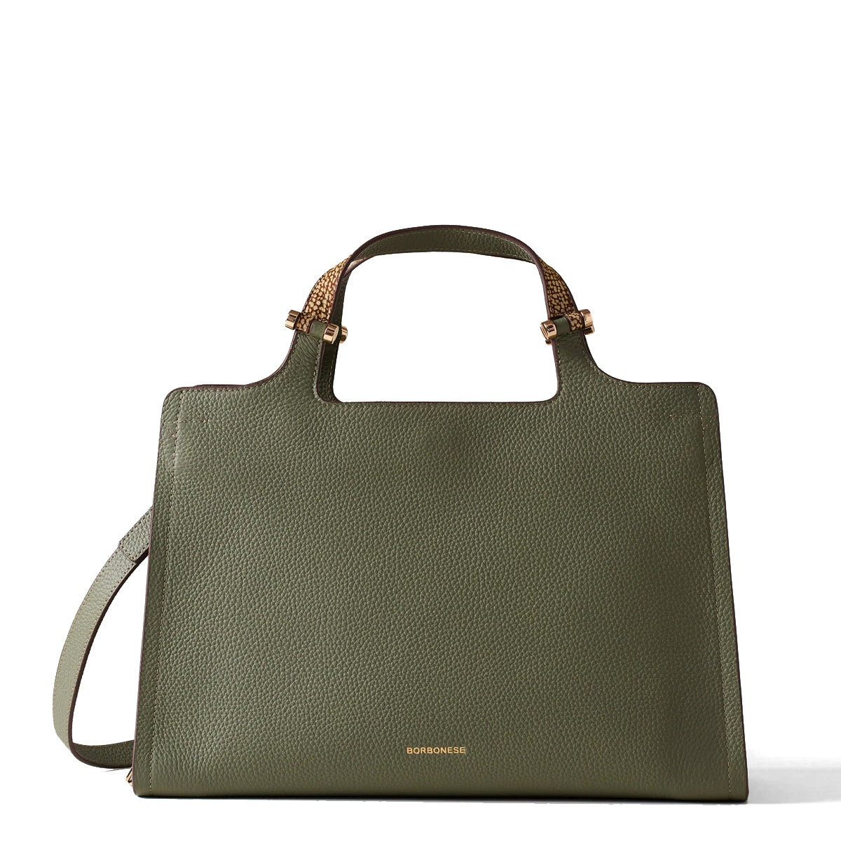 Borbonese - Bolt Medium Oliva OP Naturale Handbag - 924272AR3 - OLIVA/OP/NATURALE