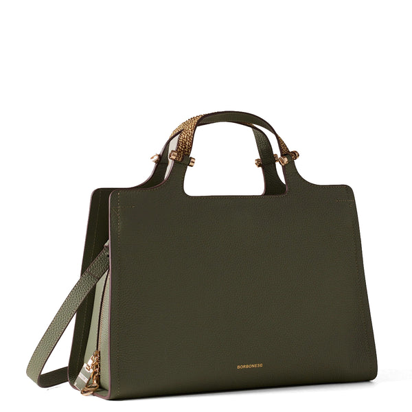 Borbonese - Bolt Medium Oliva OP Naturale Handbag - 924272AR3 - OLIVA/OP/NATURALE