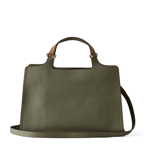 Borbonese - Bolt Medium Oliva OP Naturale Handbag - 924272AR3 - OLIVA/OP/NATURALE