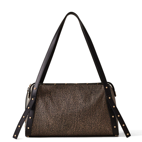 Borbonese - Metropole Medium OP Naturale Nero Handbag - 933257I15 - OP/NATURALE/NERO