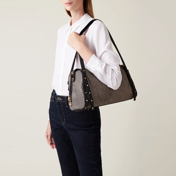 Borbonese - Metropole Medium OP Naturale Nero Handbag - 933257I15 - OP/NATURALE/NERO