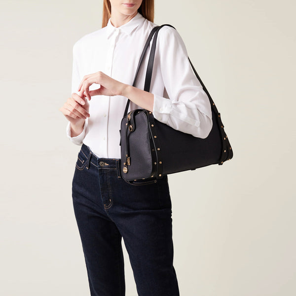 Borbonese - Metropole Medium Dark Black Handbag - 933257I15 - DARK/BLACK