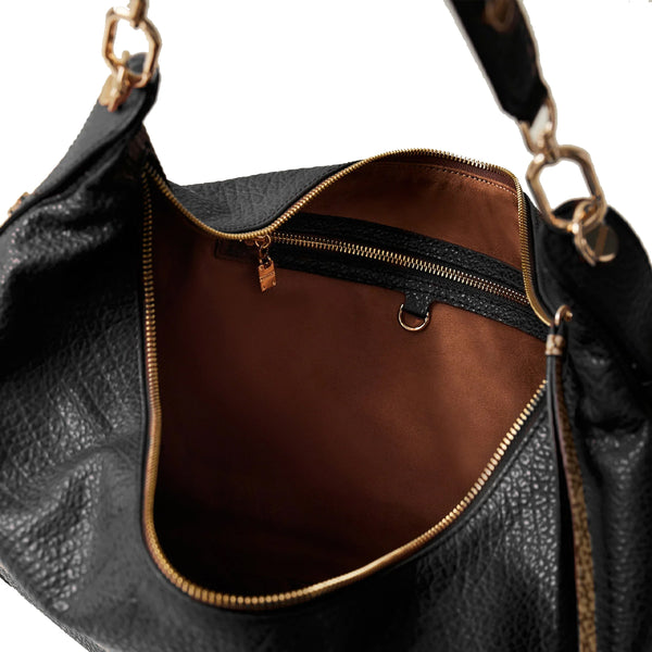 Borbonese - Hobo Bag Oyster Large leather Nero - 923529AV9 - NERO