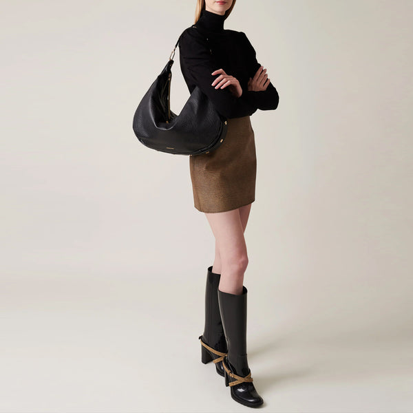 Borbonese - Hobo Bag Oyster Large leather Nero - 923529AV9 - NERO