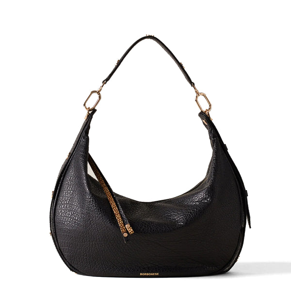 Borbonese - Hobo Bag Oyster Medium leather Nero - 923528AV9 - NERO