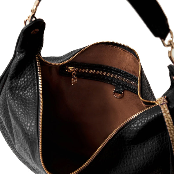 Borbonese - Hobo Bag Oyster Medium leather Nero - 923528AV9 - NERO