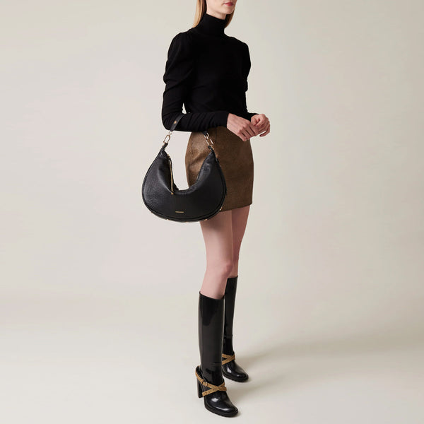 Borbonese - Hobo Bag Oyster Medium leather Nero - 923528AV9 - NERO