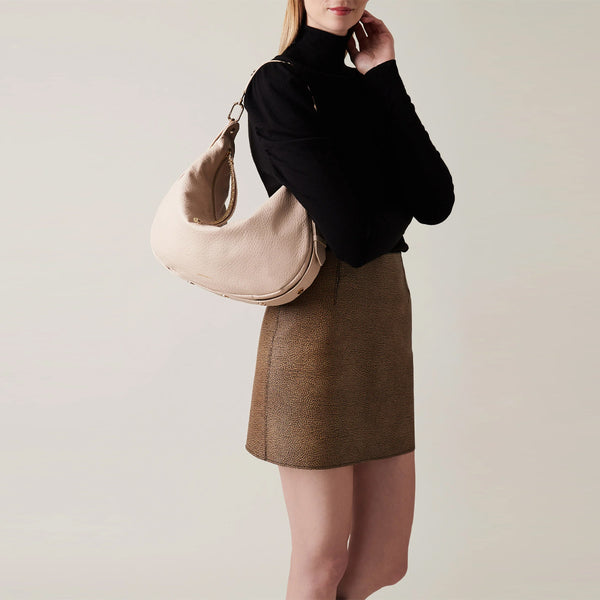 Borbonese - Hobo Bag Oyster Medium leather Porridge - 923528AV9 - PORRIDGE
