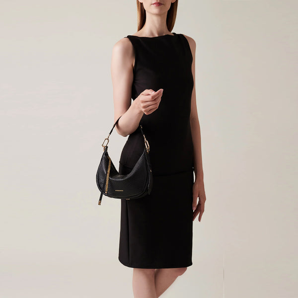 Borbonese - Hobo Bag Oyster Petite leather Nero - 923527AV9 - NERO