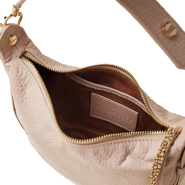 Borbonese - Hobo Bag Oyster Petite leather Porridge - 923527AV9 - PORRIDGE
