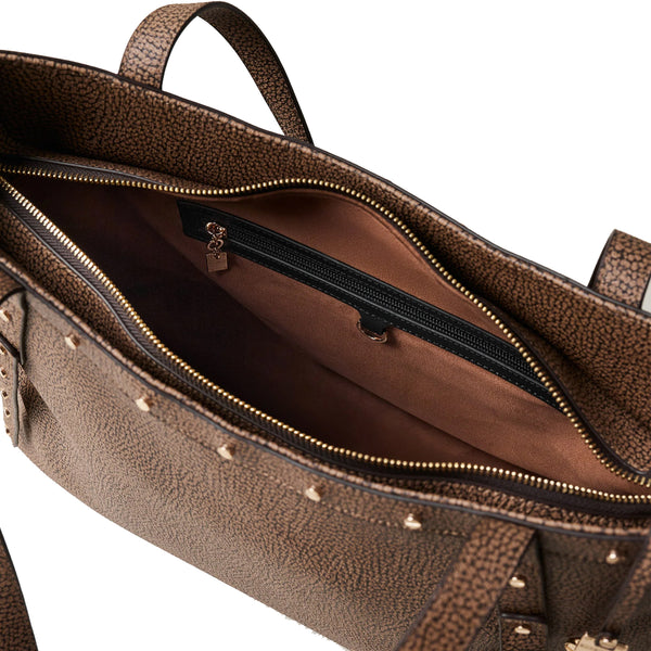 Borbonese - Shopping Metropole Large in coated fabric OP Naturale Nero - 933256AN0 - OP/NATURALE/NERO