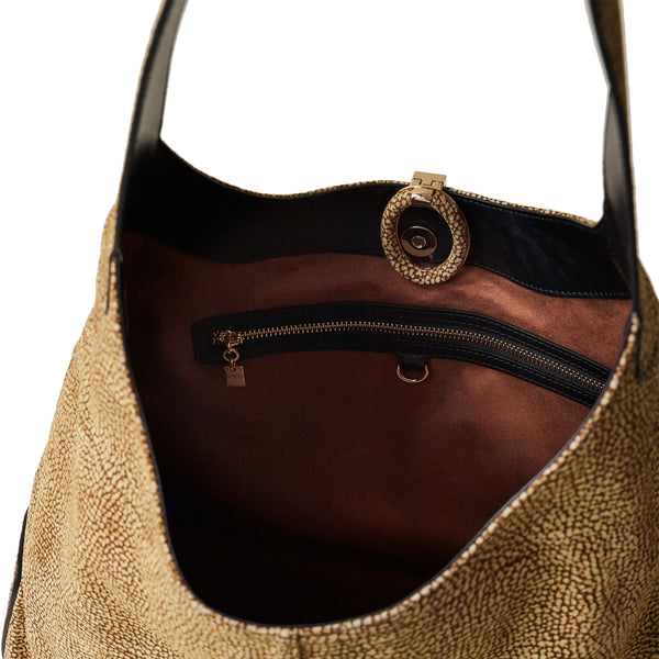 Borbonese - Hobo Bag Large in suede OP Naturale - 923870684 - OP/NATURALE