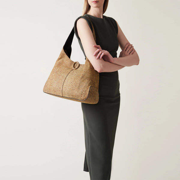 Borbonese - Hobo Bag Large in suede OP Naturale - 923870684 - OP/NATURALE