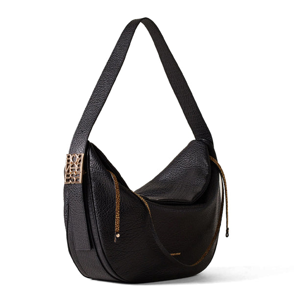 Borbonese - Nueve Medium leather Nero Hobo Bag - 924427AV9 - NERO