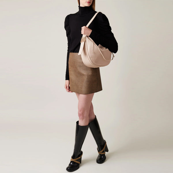Borbonese - Nueve Medium leather Porridge Hobo Bag - 924427AV9 - PORRIDGE