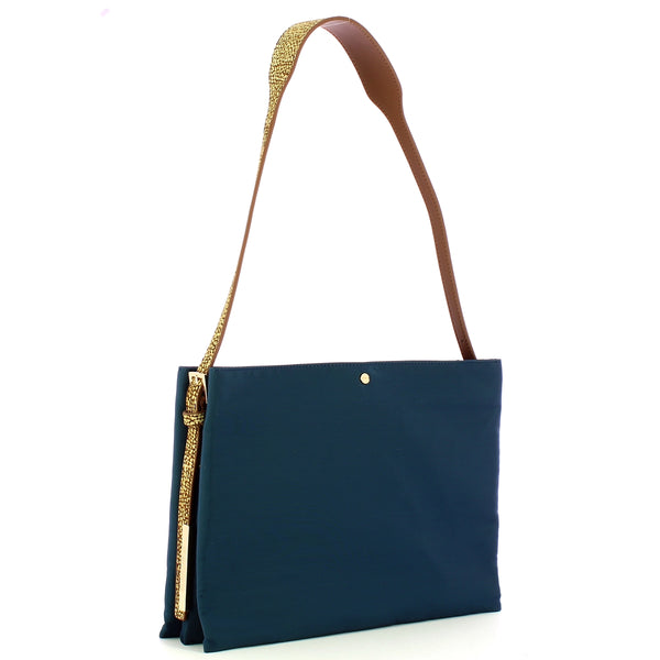 Borbonese - Hobo S Blu Prussia OP Naturale Shoulder Bag - 933784AQ3 - BLU/PRUSSIA/OP/NATURALE