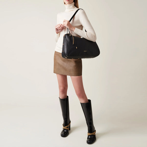 Borbonese - Oyster Large leather Nero Shoulder Bag - 923525AV9 - NERO