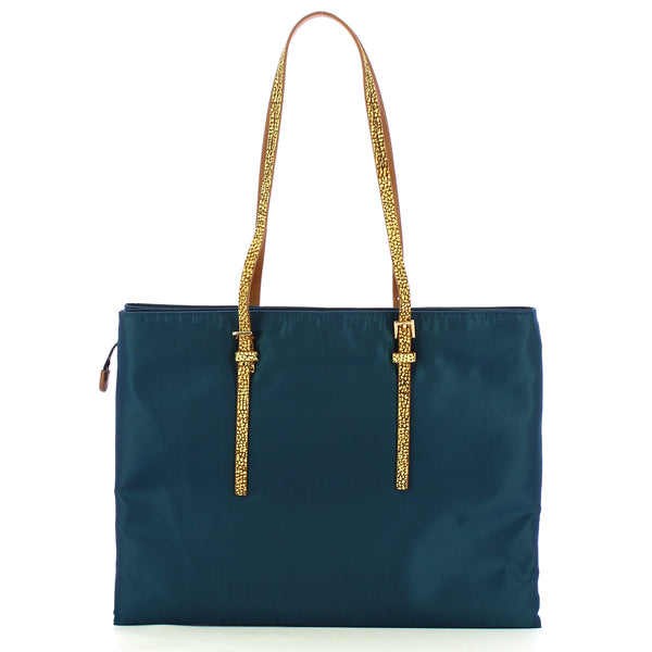 Borbonese - Large Shopping Bag Blu Prussia OP Naturale - 933786AQ3 - BLU/PRUSSIA/OP/NATURALE