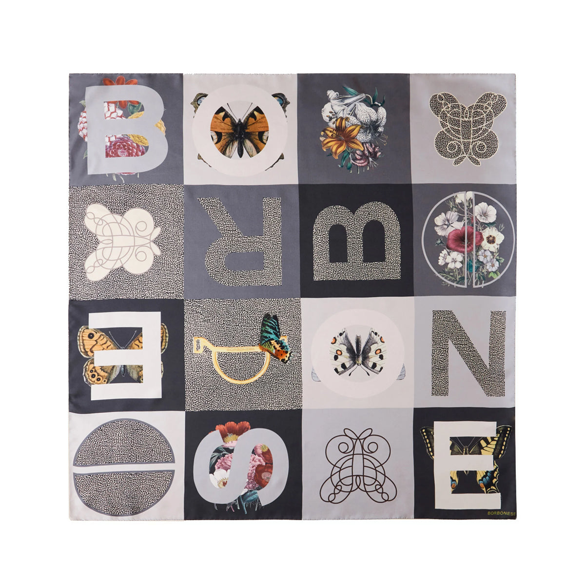 Borbonese - Foulard Color Block 90x90 Nero Grigio - 6DA063TG4 - NERO/GRIGIO