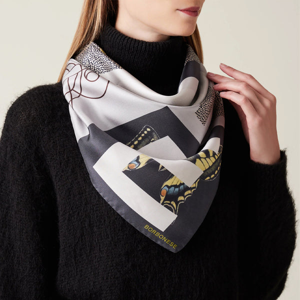 Borbonese - Foulard Color Block 90x90 Nero Grigio - 6DA063TG4 - NERO/GRIGIO