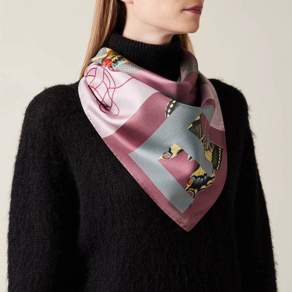 Borbonese - Foulard Color Block 90x90 Amarone Edera - 6DA063TG4 - AMARONE/EDERA