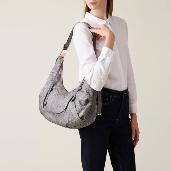 Borbonese - Hobo Bag Fold Medium Clay Grey - 933834AH1 - CLAY/GREY