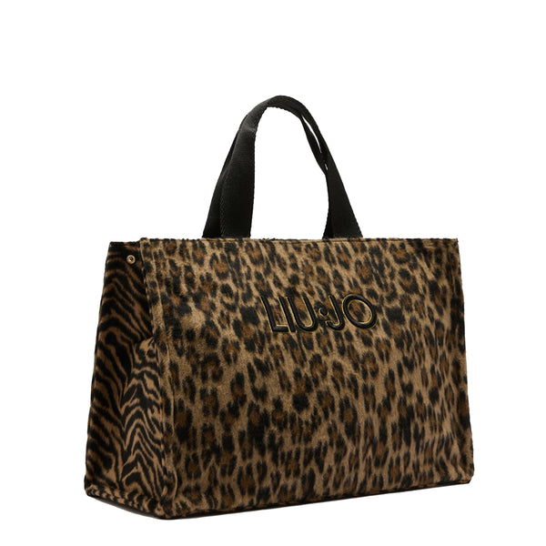 Liu Jo - Large Shopping Bag with logo Brown Animalier - 2F5027T6089 - BROWN/ANIMALIER