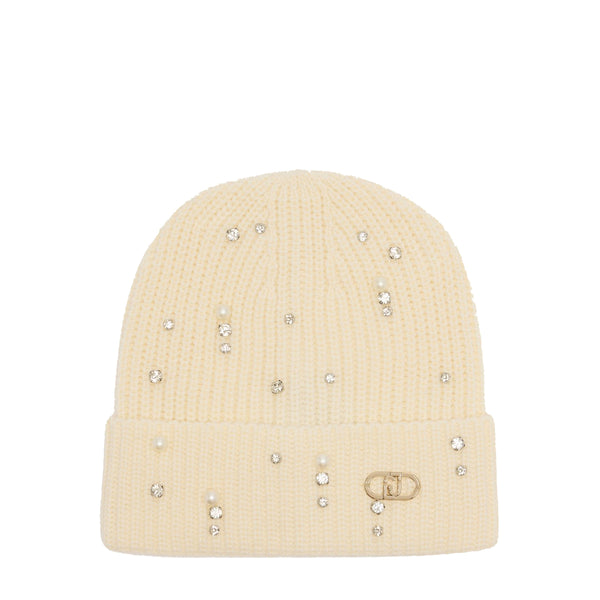 Liu Jo - Beanie with rhinestones and pearls Bianco Lana - 2F5017M0300 - BIANCO/LANA