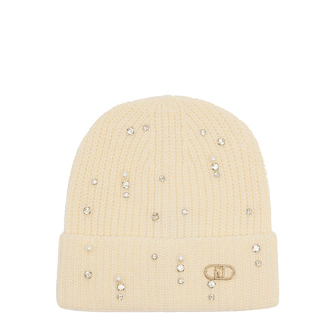 Liu Jo - Beanie with rhinestones and pearls Bianco Lana - 2F5017M0300 - BIANCO/LANA