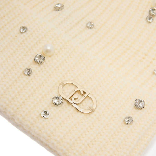 Liu Jo - Beanie with rhinestones and pearls Bianco Lana - 2F5017M0300 - BIANCO/LANA
