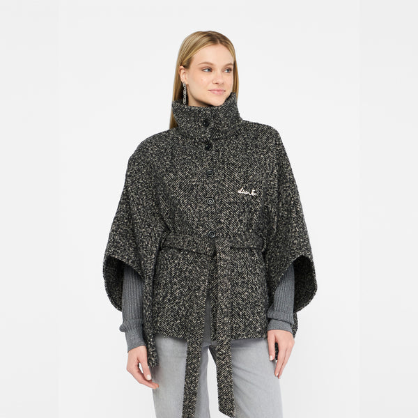 Liu Jo - Poncho with belt Nero Bianco - 2F5025T0300 - NERO/BIANCO