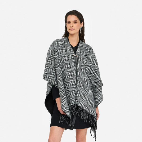 Liu Jo - Poncho in Glen Plaid Nero Bianco Lana - 2F5036T0300 - NERO/BIANCO/LANA