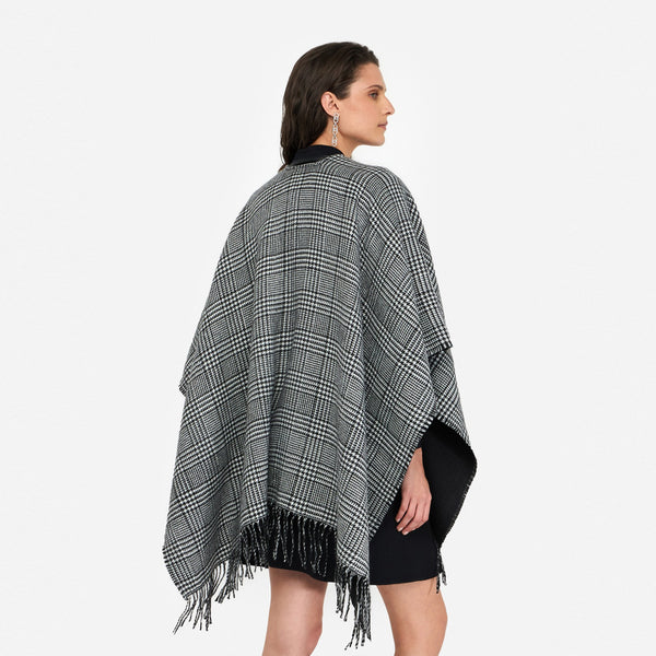 Liu Jo - Poncho in Glen Plaid Nero Bianco Lana - 2F5036T0300 - NERO/BIANCO/LANA