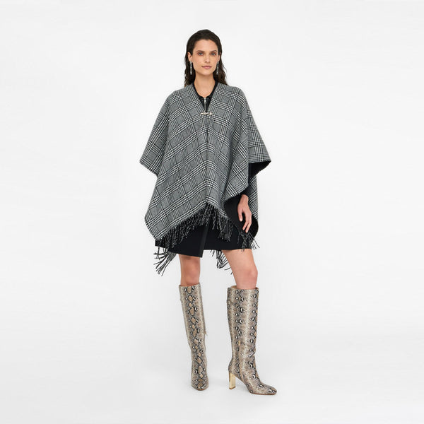 Liu Jo - Poncho in Glen Plaid Nero Bianco Lana - 2F5036T0300 - NERO/BIANCO/LANA